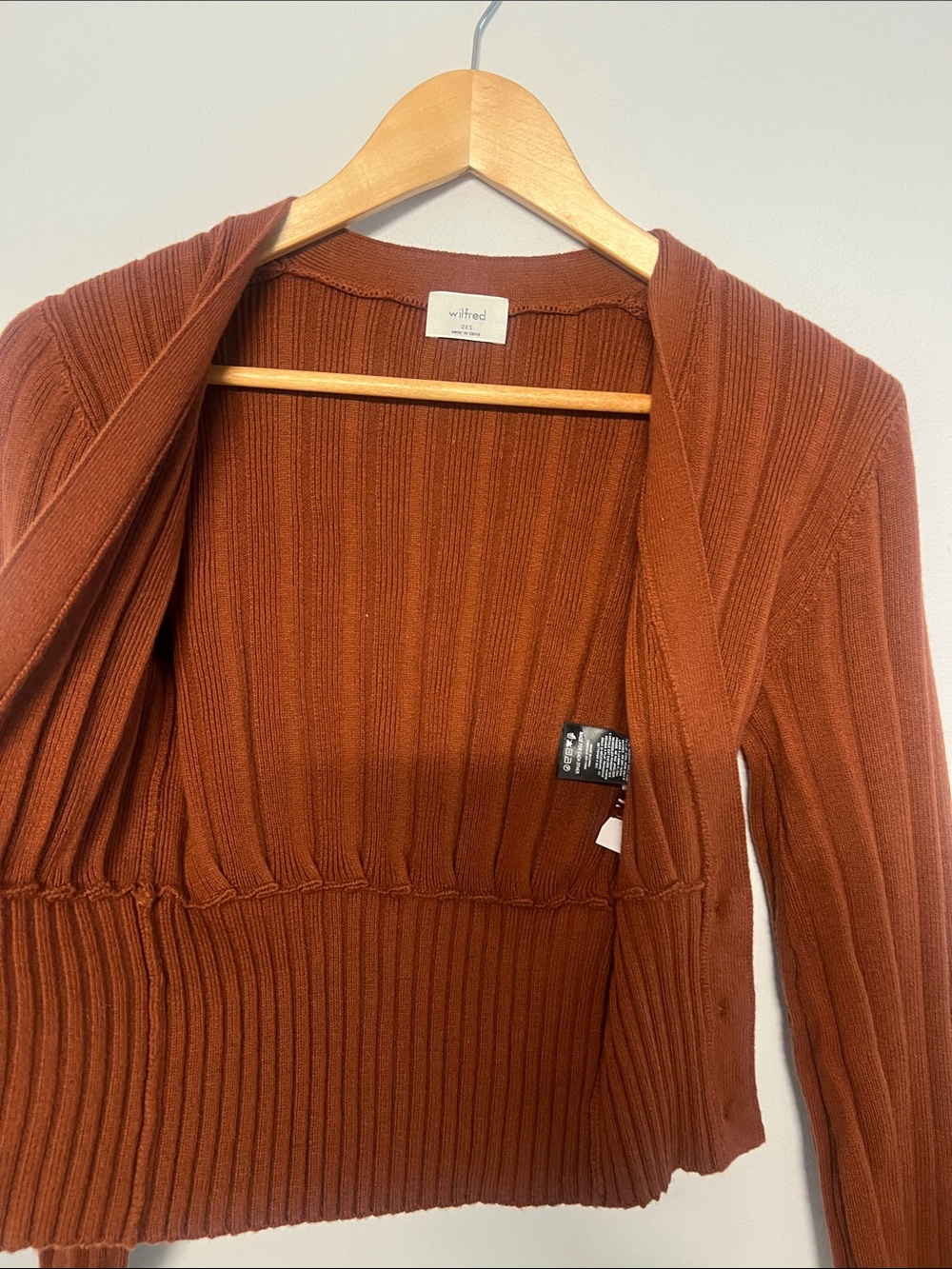 Deep V Ribbed Button-Up Sweater Cardigan - Rust - Picture 6 of 10